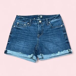 Seven7 Dark Wash Denim Shorts Size 4 Mid Rise Stretch Coastal Casual Mom Style